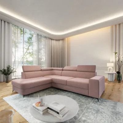 Produktbild von Masseno Ecksofa ALVORO L-S mit Schlaffunktion L-Form, Sofa mit Bettkasten, Wohnzimmersofa, Couch, Soffa, Bettsofa, Couchgarnitur- Rosa, MATT VELVET 61