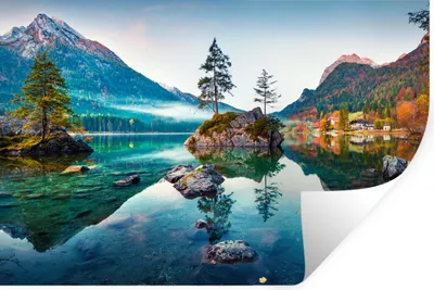 Produktbild von MuchoWow® Wandtattoo Wandsticker Wandaufkleber Berge - See - Bäume - Natur - Wasser 60x40 cm Selbstklebend und Repositionierbar - Wierderverwendbar - Selbstklebend
