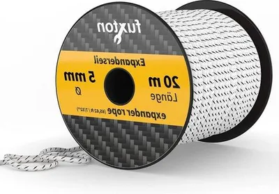 Image de Corde élastique de 5 mm, 20 m, noir et blanc, en caoutchouc