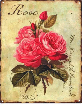 Produktbild von Moritz Deko Blechschild Rose Rosenstrauß Retro Geschenk-Idee aus Metall Vintage-Design zur Dekoration