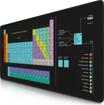 Produktbild von CSL Gaming Mauspad XXL, 900 x 400 x 3 mm, Schreibtischunterlage, abwaschbar, rutschfeste Rückseite, Geschwindigkeit & Präzision, Periodensystem, schwarz