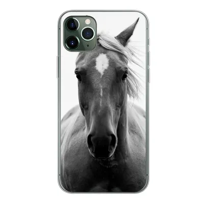 Produktbild von MuchoWow® Handyhülle Schutzhülle Hülle für iPhone 11 Pro Max Pferd - Schwarz - Weiß - Porträt Silikon Softcase Handy Hülle - Schutz