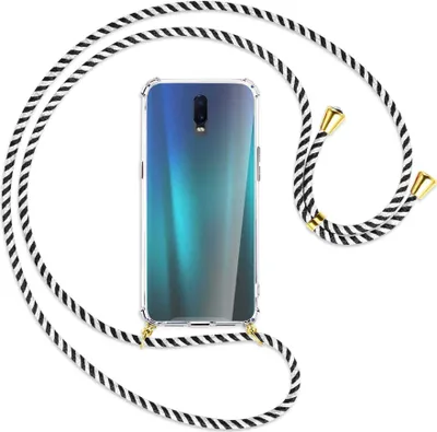 Produktbild von Handykette Backcover-Schutzhülle mit Band (Metall goldfarben) für Oppo R17 / RX17 - schwarz/weiß gestreift