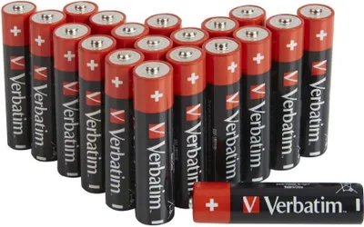A group of AAA batteries arranged in a pyramid shape, with one battery lying horizontally in the foreground.