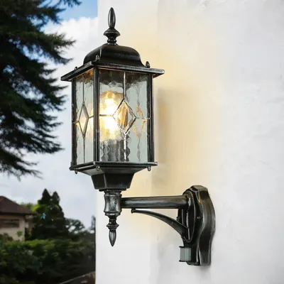 Produktbild von Rustikale Außenleuchte mit Bewegungsmelder Schwarz Silber Glas Metall Vintage Hoflampe Haus Wand