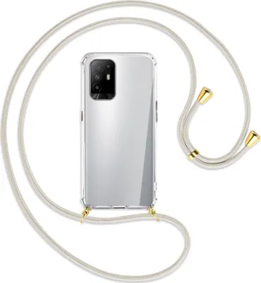 Produktbild von Handykette Backcover-Schutzhülle mit Band (Metall goldfarben) für Oppo A94 5G / F19 Pro+ 5G - broken white