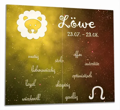 Produktbild von Wallario Herdabdeckplatte aus Glas, Größe 60 x 52 cm 2-teilig, Motiv Sternzeichen Löwe