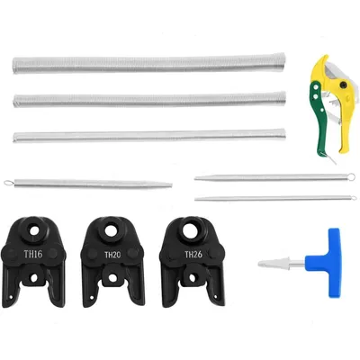 Produktbild von Pressfitting Werkzeug - Rohrpresszangen Set TH16 TH20 TH26 - Für Verbundrohre - Mit Rohrschneider, Biegefedern, Kalibrierern - Schwarz