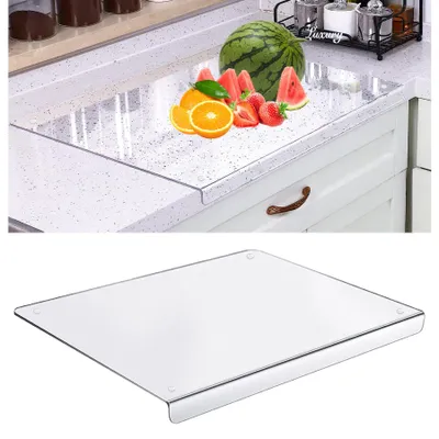Productafbeelding van Acrylsnijplank, 5 mm dik, met verhoogde rand, 45 cm x 40 cm, transparant, geschikt voor aanrechtbladen, antislip, met rand