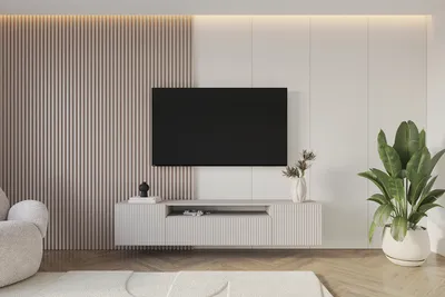 Produktbild von ALTDECOR TV-Schrank NOA-2-W mit Gefrästen Fronten 200x40x41 Lowboard hängend, TV Möbel, TV Cabinet, Fernsehtisch, Fernsehschrank, TV Kommode, TV Tisch, TV Sideboard, TV Board - Kaschmir