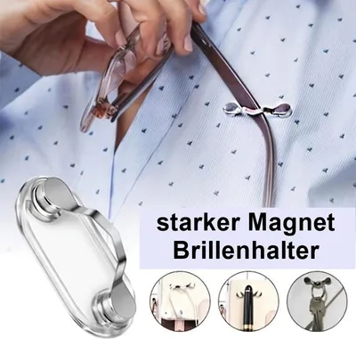 Produktbild von GKA starker Magnet Brillenhalter silber für Brille Sonnenbrille Kopfhörer Karten Halter Magnethalter Befestigung an Kleidung