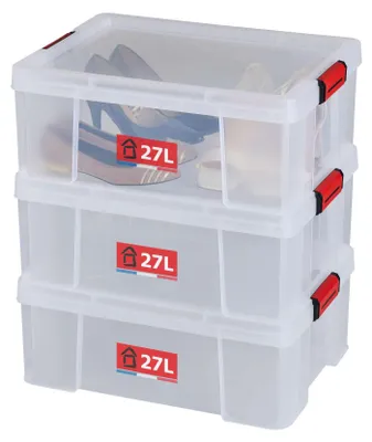Aufbewahrungsbox mit Clipdeckel, 27L, 3er-Set, transparent