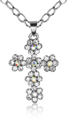 Produktbild von Halskette mit Kreuz aus Strass Blumen - Silber