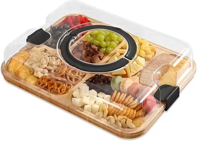 Imagen del producto de Tabla de cortar - Tablas para embutidos con tapa - Tablas de cortar portátiles para la cocina, tabla de bambú para quesos y aperitivos, ideal para embutidos ()