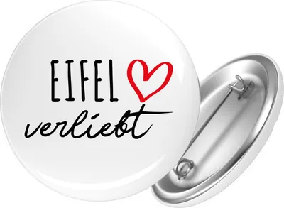 Produktbild von Huuraa Button Eifel verliebt 25mm rund mit Sicherheitsnadel Ansteckbutton Geschenkidee