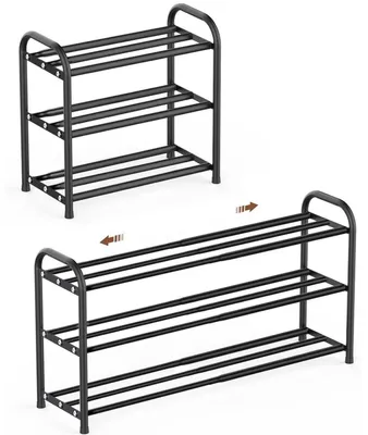 Obrázok produktu pre Úzka, výsuvná polica na topánky, 3 úrovne, kov, čierna, 43-78 cm
