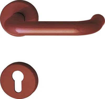 A door handle and a keyhole escutcheon are shown against a white background.