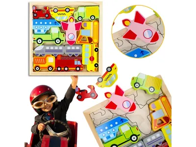 Obrázek produktu pro Vozidla, dřevěné puzzle pro děti - 12 dílků