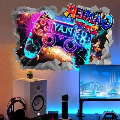 Produktbild von Gamer Kontrollertapete für Jugendzimmer - Gamer Design - Video Gaming Deko - Jugendzimmer - Kinderzimmer