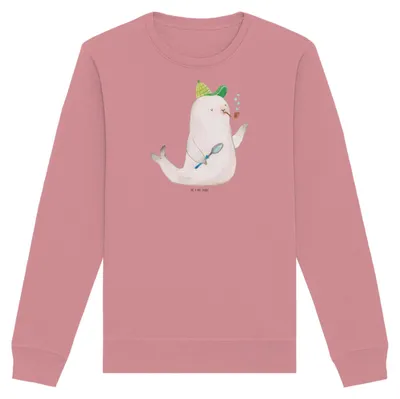 Produktbild von Mr. & Mrs. Panda Baumwoll Pullover Robbe Sherlock Größe XS - Canyon Pink - Geschenk, Sweater, Lustige Sprüche, Bio, Sweatshirt, Pulli