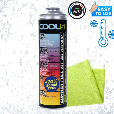 Image de Cool5, climatiseur 5 en 1, réfrigérant de remplacement pour R134a, 290g + chiffon en microfibre