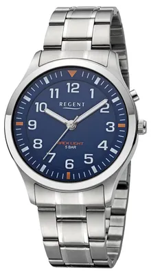 Regent F-1610 Herrenuhr mit Beleuchtung Edelstahl/Blau 1