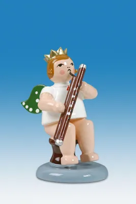 Produktbild von Holzfigur Engel sitzend mit Fagott ohne Krone Höhe 6cm NEU