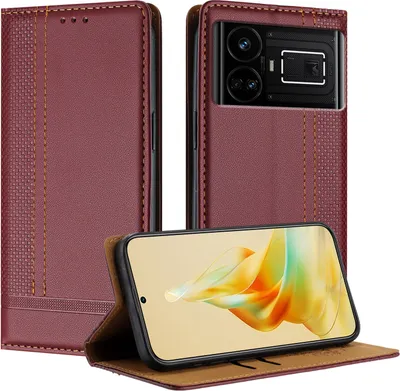 Produktbild von Handyhülle für Realme GT5 5G Leder Flip Klappbare Schutzhülle mit Standfunktion Dunkelrot