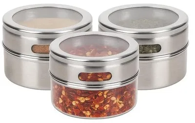 Produktbild von Set aus 3 Edelstahl-Gewürzbehältern – Magnetischer Organizer für Salz, Pfeffer und Zucker – Küchenaccessoires für Zuhause und Restaurant