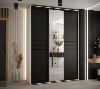 Obrázok produktu pre Šatníková skriňa YVONA 11 - 180/45 cm, biela / čierna / čierna