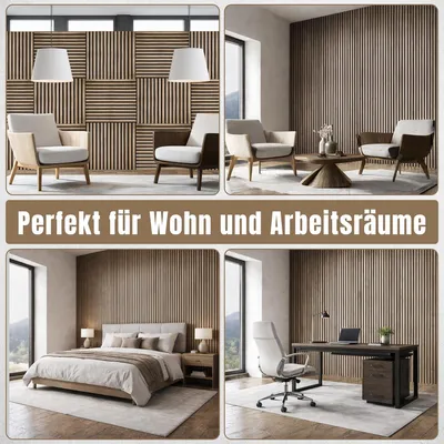 Produktbild von LP Projekt Holzwandpaneel 300x60cm | Modernes 3D Akustikpaneel für Räume und Büros | Dekorativ Wallnuss Wandpaneel geeignet für dekorative Wand