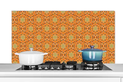 Obrázok produktu pre MuchoWow® Splashback Kuchyňa - Kuchynský backsplash - Ochrana steny pre sporák a drez Oranžová - Mandala - Dizajn - Bohémsky - Vintage 120x60cm