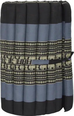 Produktbild von Fine Asianliving Thaimatte Rollbar Kapokfüllung 190x50x4.5cm Schwarz Elefant Thai Kissen Meditation Matte Matratze Kapok 301-P06