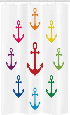 Immagine prodotto di ABAKUHAUS Anker Tenda da doccia stretta, Mare colorato, Set decorativo per bagno in tessuto con ganci, 120 x 180 cm, Multicolore