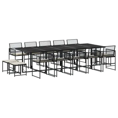 Produktbild von 15-tlg. Garten-Essgruppe mit Kissen Schwarz Poly Rattan