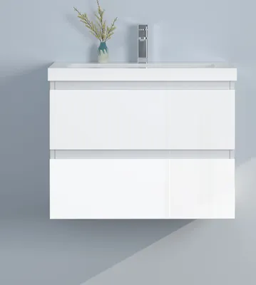 Produktbild von 60cm Badmöbel Set Waschtisch mit Unterschrank Gäste WC Hochglanz Weiß Waschbecken Mineralguss Weiß