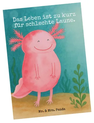 Produktbild von Mr. & Mrs. Panda Postkarte Axolotl Glücklich Design - Weiß - Geschenk, Lurch, Motivationsspruch, Motivation, gut Gelaunt, Ansichtskarte, Postkarten, Ansichtskarten