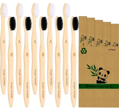 Obrázok produktu pre Sada bambusových zubných kefiek, 10 kusov, s jemnými štetinami, bez BPA, biologicky odbúrateľné