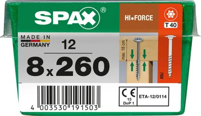 Produktbild von Spax Holzbauschrauben 8.0 x 260 mm TX 40 - 12 Stk.