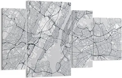 Produktbild von Bild auf Leinwand - Leinwandbild - 4 Teile - Neu York Karte - 120x70cm - Wand Bild - Wanddeko - Wandbilder - Leinwanddruck - Bilder - Wanddekoration - Leinwand bilder - Wandbild - DL120x70-5039