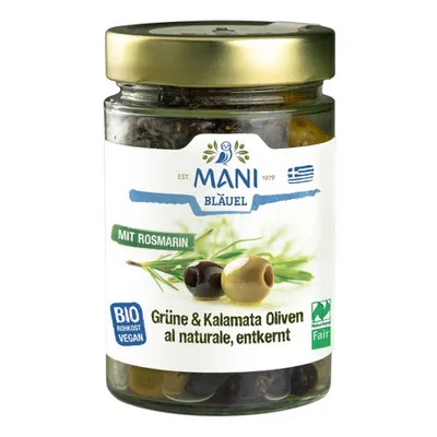 Obrázek produktu pro Zelené olivy a olivy Kalamata - al naturale s rozmarýnem 175g