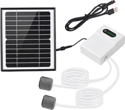 Produktbild von 5 W/6 V Solarbetriebenes Sauerstoff-Luftpumpen-Kit fuer Aquarien, Sauerstoffgenerator, Sauerstoffbeluefter, Solarluftpumpe, 2 Arbeitsmodi mit Solarpanel/Sauerstoffrohr/2 Luftblasensteinen