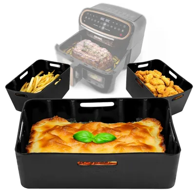 Produktbild von Duronic AFL3 Silikonform, drei Antihaft Silikoneinsätze, Wiederverwendbar, Airfryer- Zubehör, Airfryer Accesories, Kompatibel mit Duronic AF34 & AF24 & anderen Dualzone Airfryer