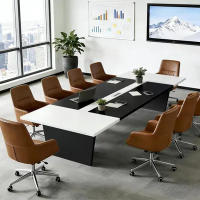 Produktbild von Konferenztisch Büro 320x120x74cm Schwarz/Weiß 2,5cm Tischplatte