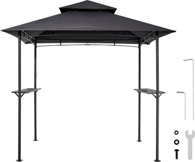 Obrázek produktu pro SucceBuy altán na grilování, 2430x1500x500 mm, stříška na venkovní grilování, dvoupatrový altán na grilování s dvojitou střechou, zahradní altán pro 2-4 osoby, ideální na terasu, dvůr a zahradu