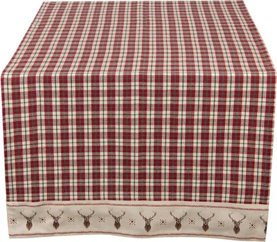Produktbild von Clayre & Eef Tischläufer 50x140 cm Rot Beige Baumwolle Rauten Hirsch