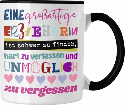 Produktbild von Trendation - Großartige Erzieherin Tasse Geschenk Abschied Kindergärtnerin Geschenkidee Spruch (Schwarz)