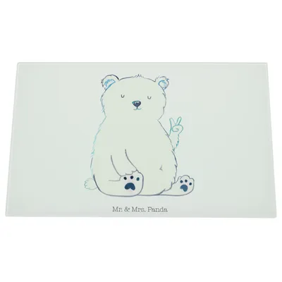 Produktbild von Mr. & Mrs. Panda Schneidebrett Aus Glas Eisbär Faul - Weiß - Geschenk, Teddy, Nordpol, Bürojob, Schneideplatte, Arbeit, Hackbrett, Schneidplatte, Bär, Büro
