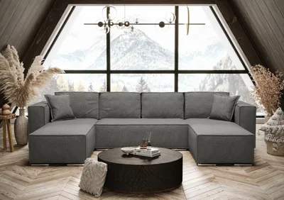 Produktbild von AX LIVING Ecksofa mit Schlaffunktion Dunkelgrau U-Form Vinoria 327 cm