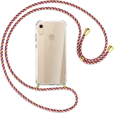 Produktbild von Handykette Backcover-Schutzhülle mit Band (Metall goldfarben) für Honor 8A / Huawei Y6s 2019 - weinrot/gelb/grau